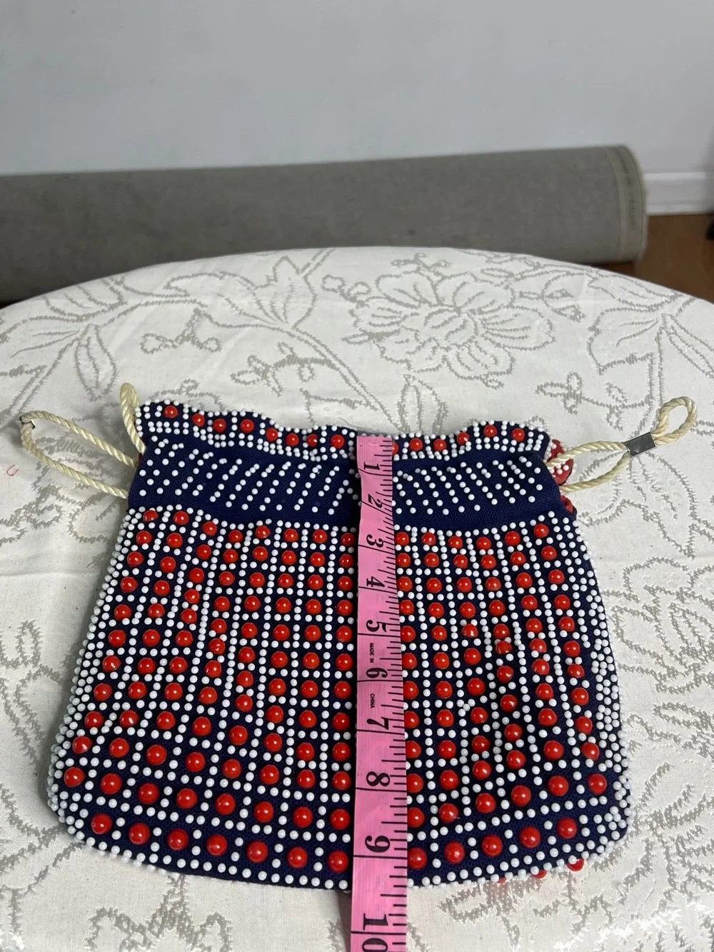 Vintage 1960s Beaded Drawstring Bag, fully reversible